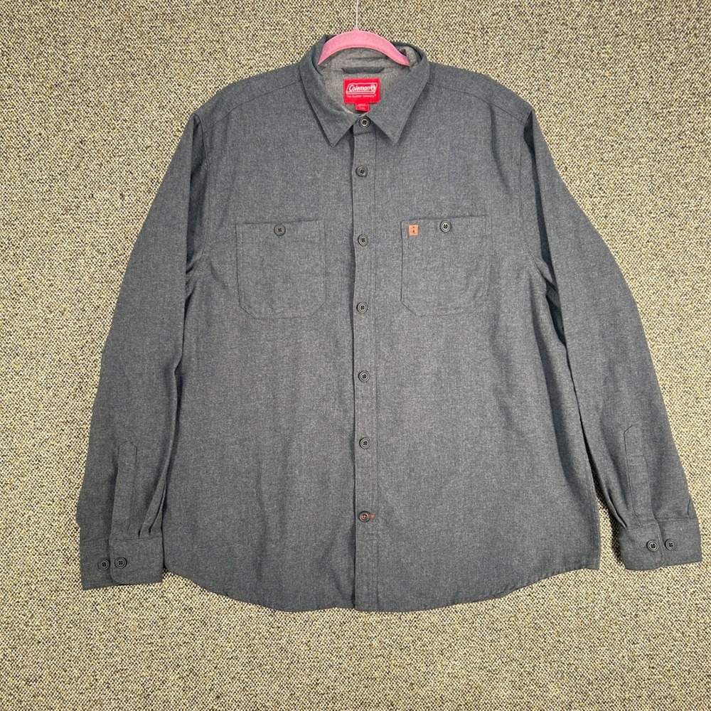 Coleman Mens Gray Heather Button Up Shirt Long Sleeve Pocket Cotton Blend XXL